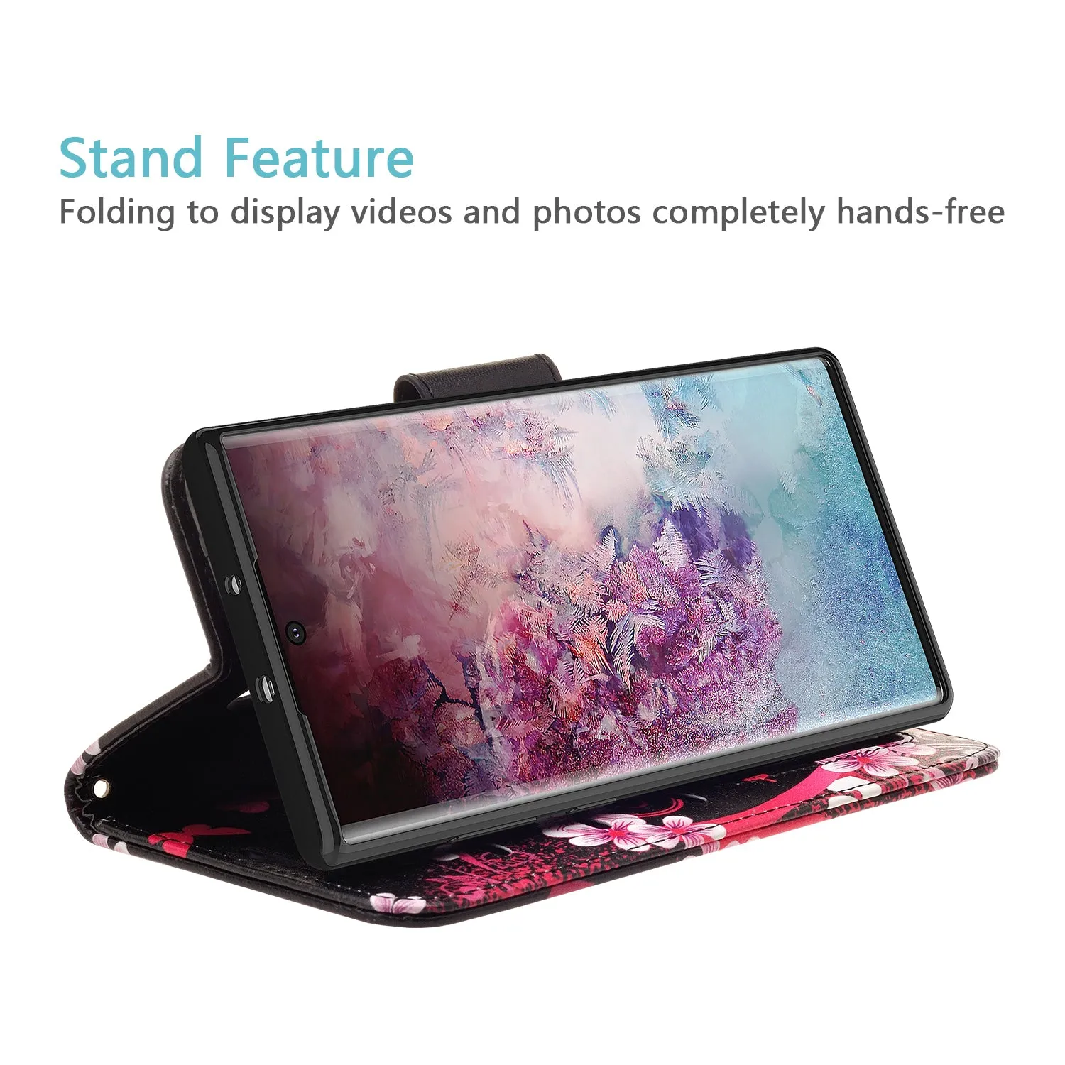 Samsung Galaxy Note 10  Case, Galaxy Note 10 Plus Wallet Case, Wrist Strap Pu Leather Wallet Case [Kickstand] with ID & Credit Card Slots - Heart Butterflies