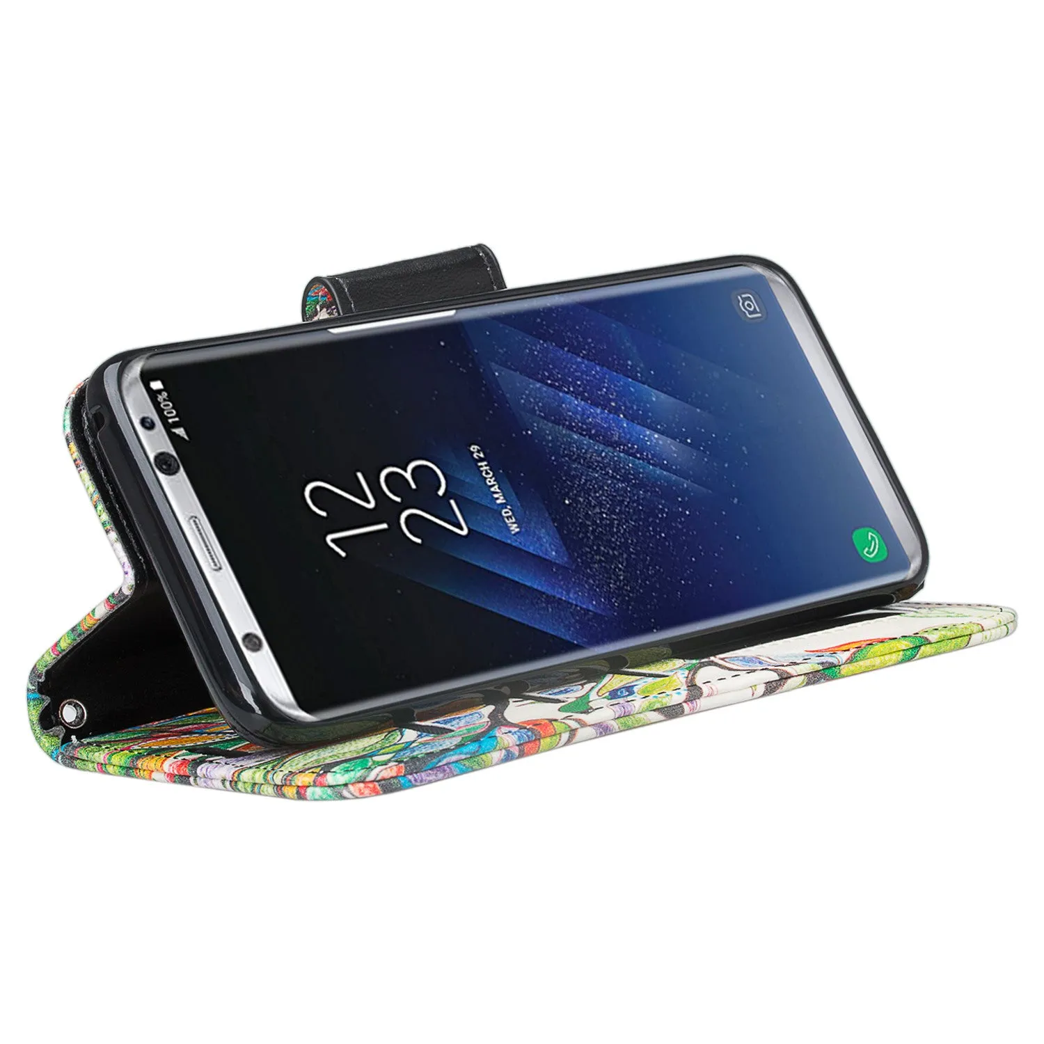 Samsung Galaxy S8 Case, SM-G950 Wallet Case, Wrist Strap Pu Leather Wallet Case [Kickstand] with ID & Credit Card Slots - Colorful Tree