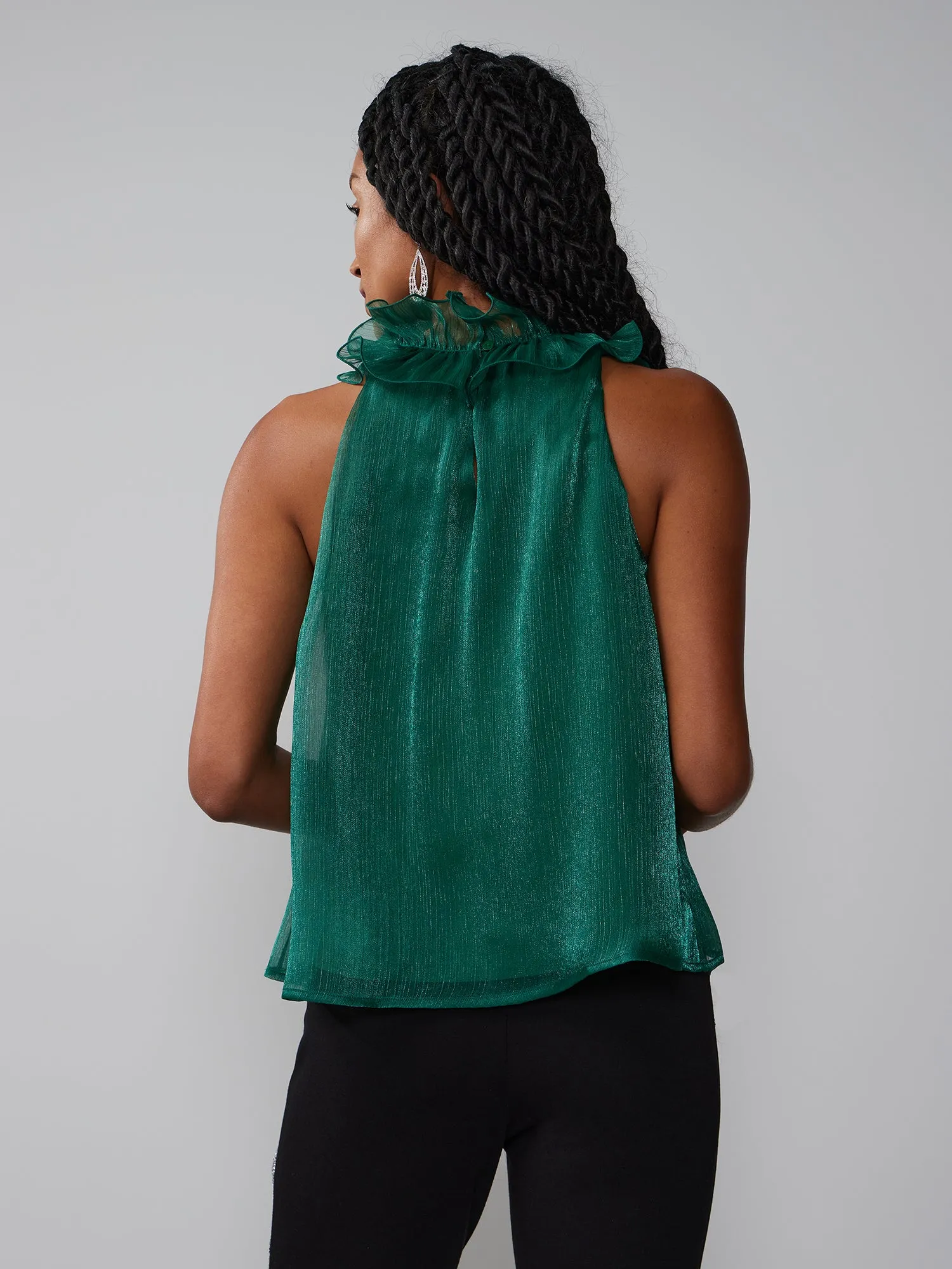 Sleeveless Ruffle Neck Tank Top