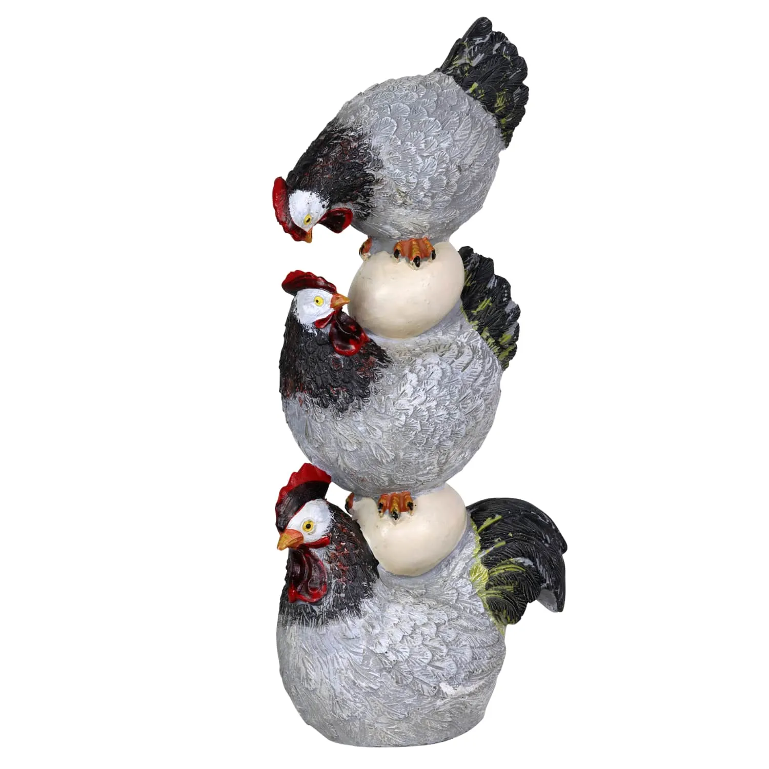 Stacked Chicken and Egg Hand Painted Garden Statue, 12 Inch