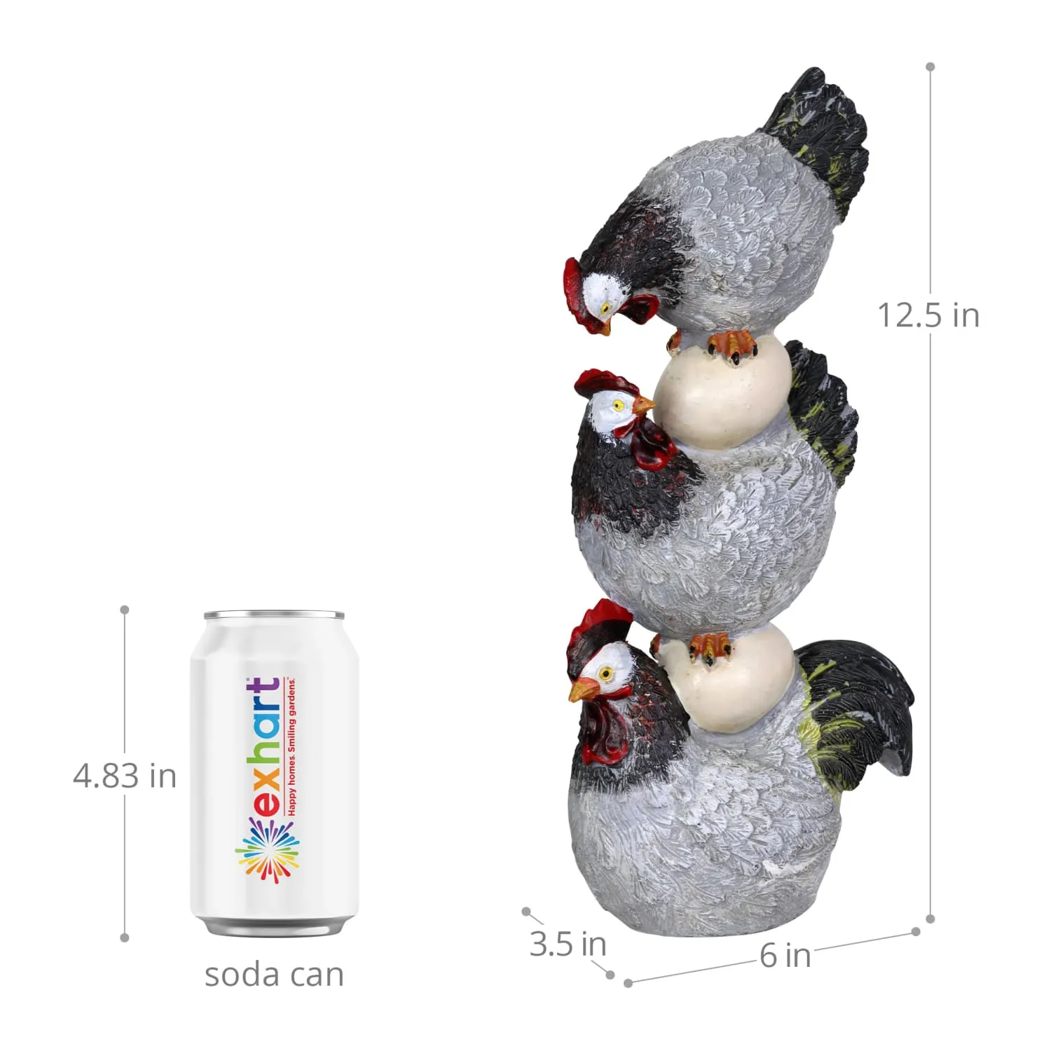 Stacked Chicken and Egg Hand Painted Garden Statue, 12 Inch