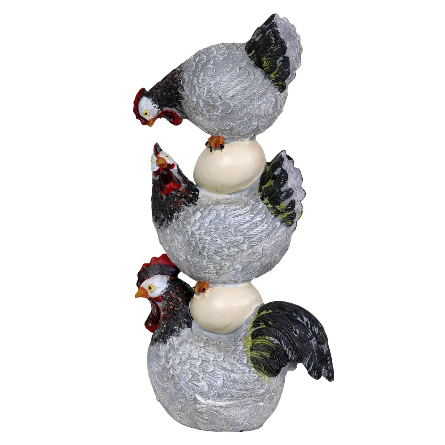 Stacked Chicken and Egg Hand Painted Garden Statue, 12 Inch