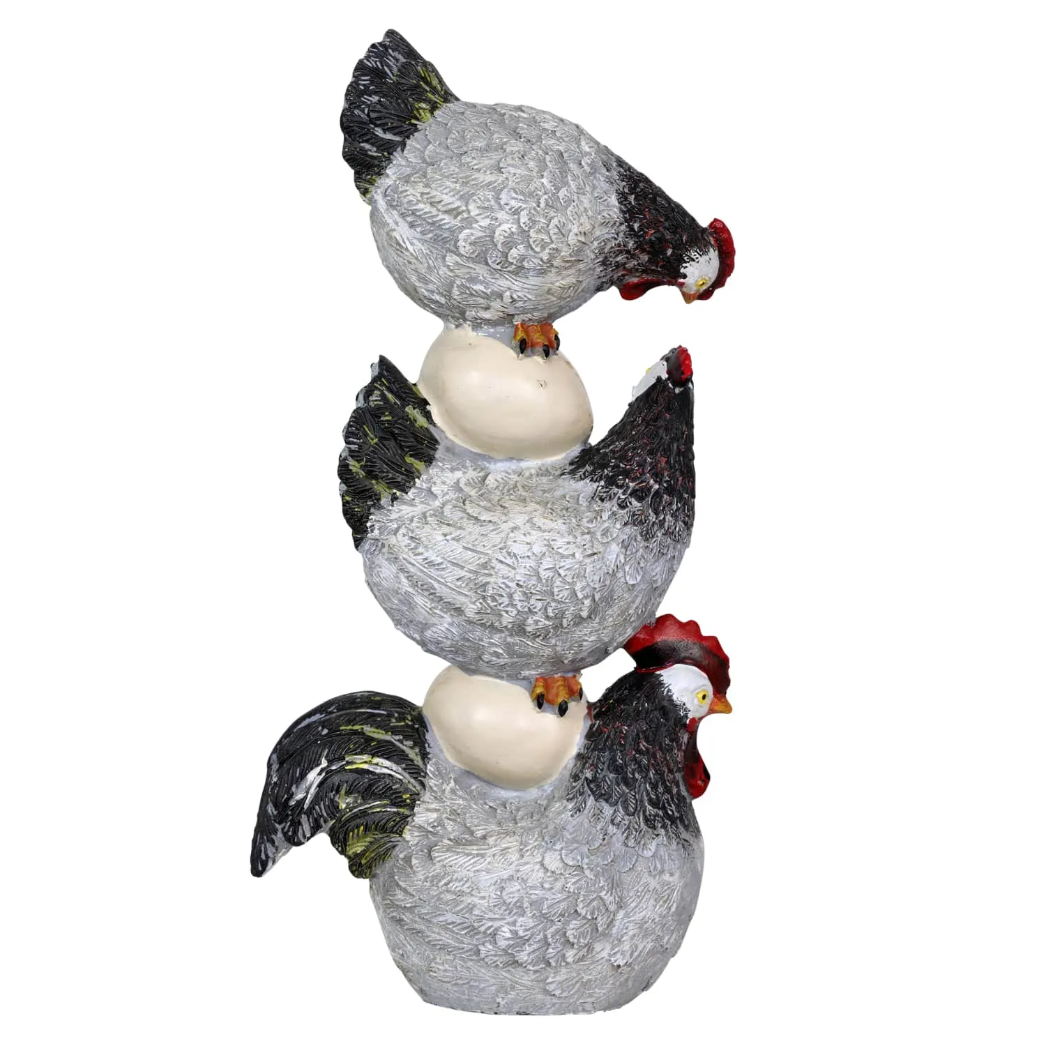 Stacked Chicken and Egg Hand Painted Garden Statue, 12 Inch