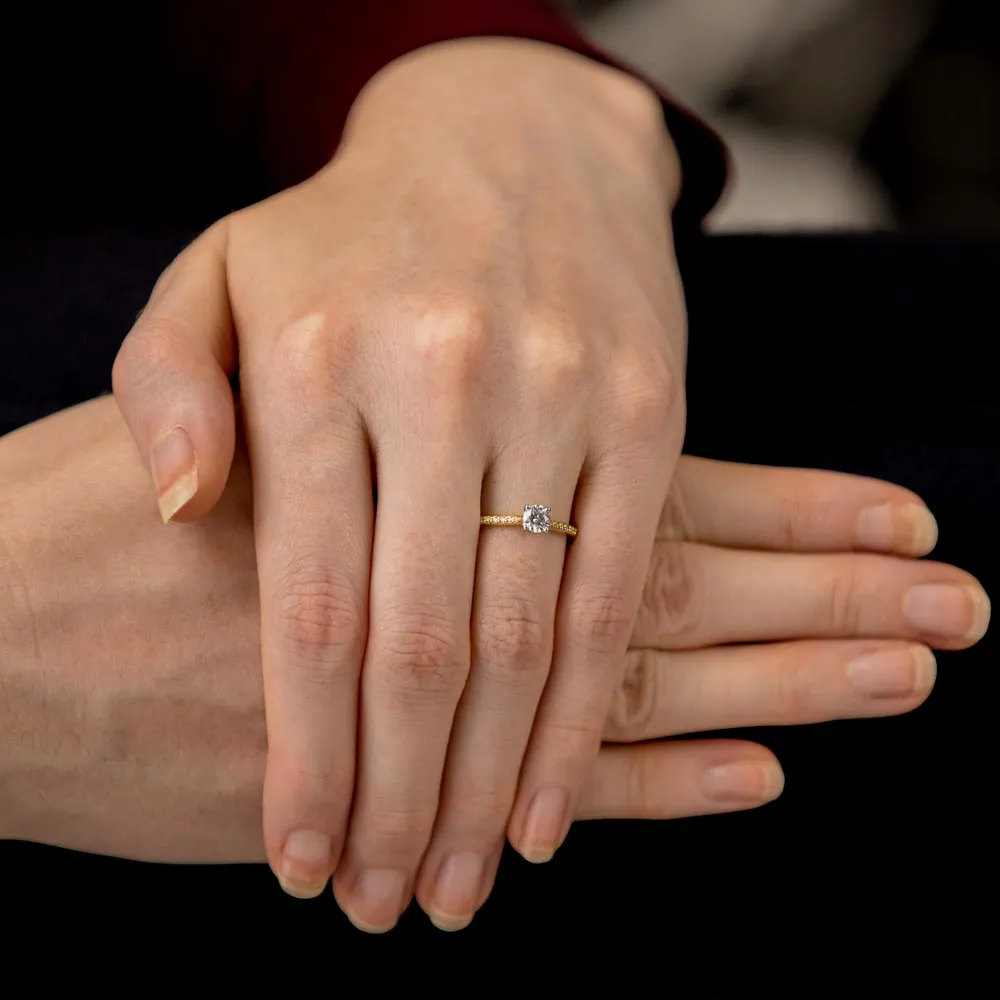The Jasmine 18ct Yellow Gold And Platinum Round Brilliant Cut Diamond Solitaire Engagement Ring With Diamond Set Shoulders