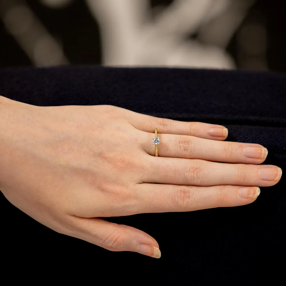 The Jasmine 18ct Yellow Gold And Platinum Round Brilliant Cut Diamond Solitaire Engagement Ring With Diamond Set Shoulders