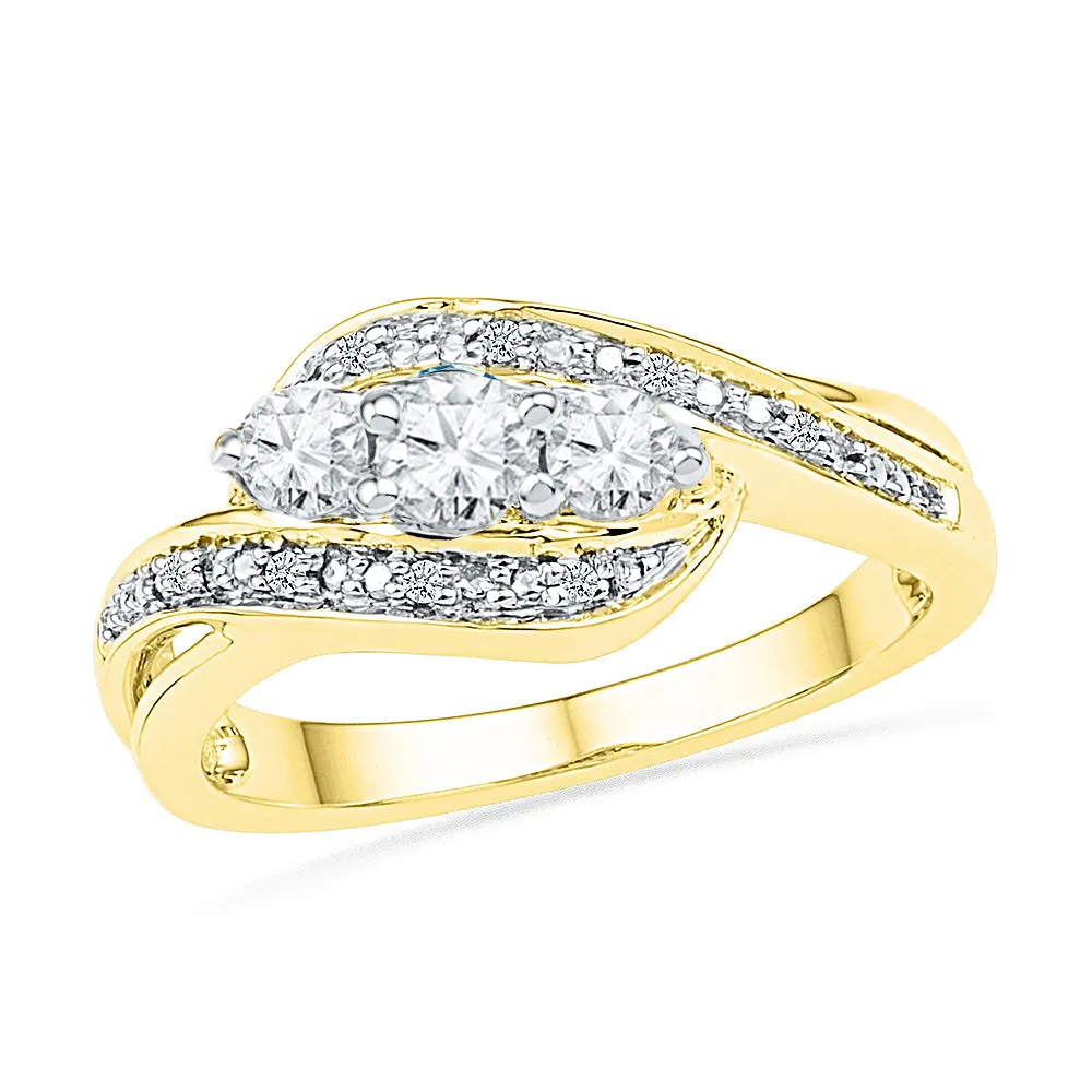 Unique Three Stone Diamond Engagement Ring With Swirled Band