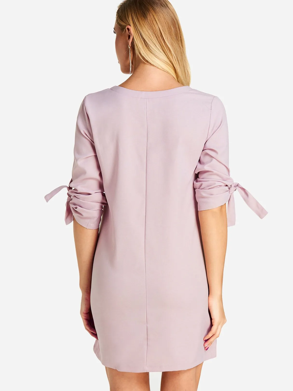 Wholesale Crew Neck Half Sleeve Plain Self-Tie Mini Dresses