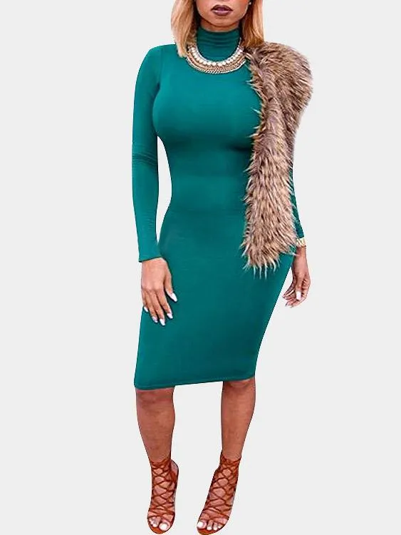 Wholesale Crew Neck High Neck Long Sleeve Plain Bodycon Mini Dresses