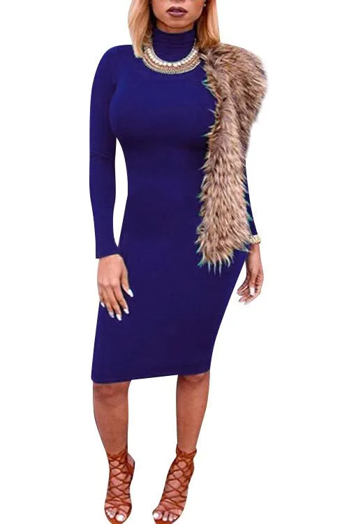 Wholesale Crew Neck High Neck Long Sleeve Plain Bodycon Mini Dresses