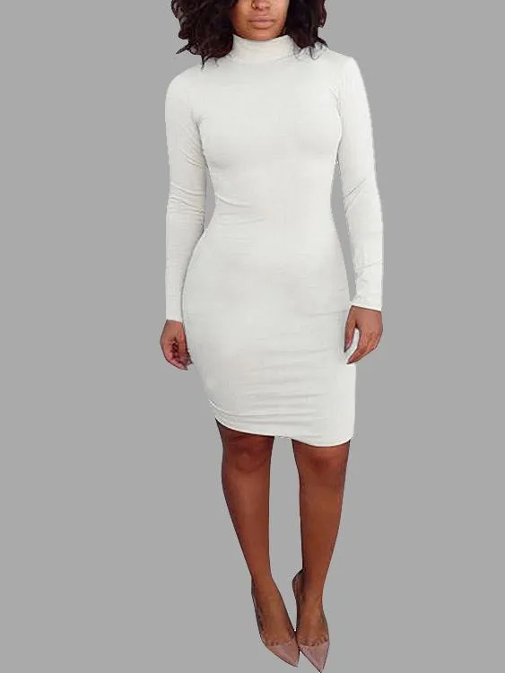 Wholesale Crew Neck High Neck Long Sleeve Plain Bodycon Mini Dresses