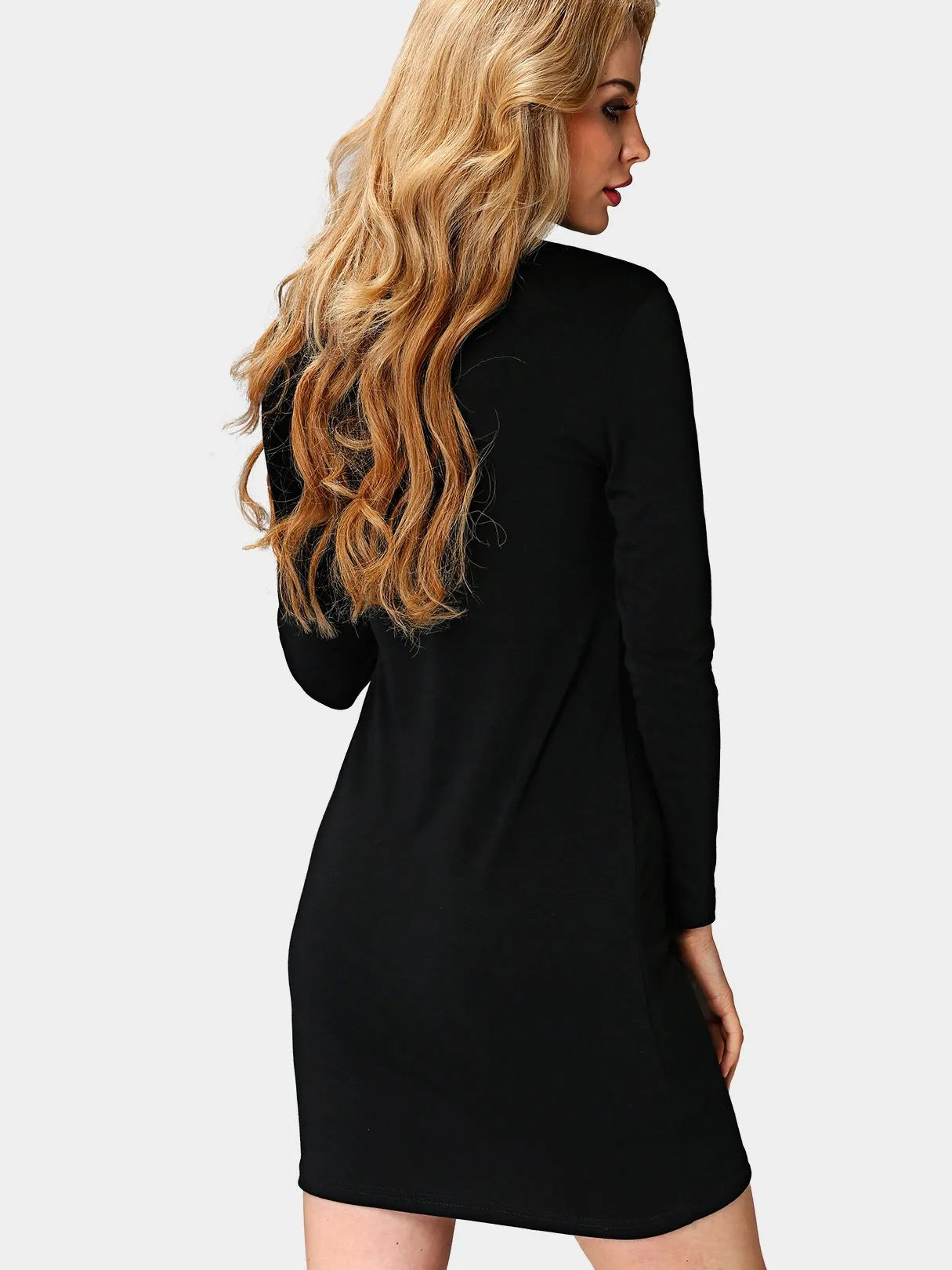 Wholesale Crew Neck High Neck Long Sleeve Plain Bodycon Mini Dresses