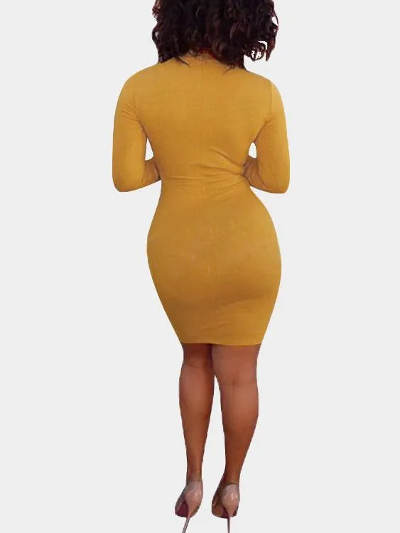 Wholesale Crew Neck High Neck Long Sleeve Plain Bodycon Mini Dresses