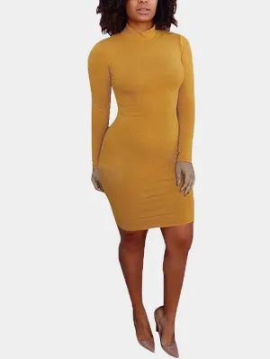 Wholesale Crew Neck High Neck Long Sleeve Plain Bodycon Mini Dresses