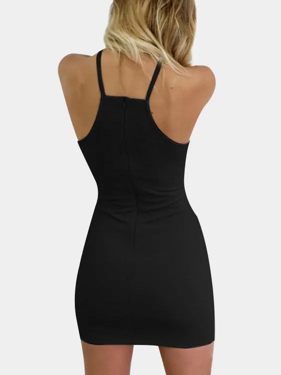Wholesale Halter Sleeveless Zip Back Lace-Up Cut Out Mini Dress