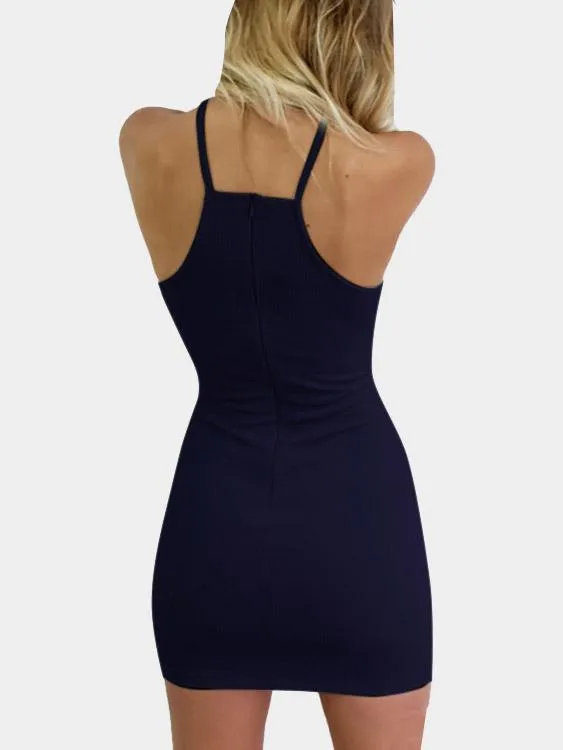 Wholesale Halter Sleeveless Zip Back Lace-Up Cut Out Mini Dress