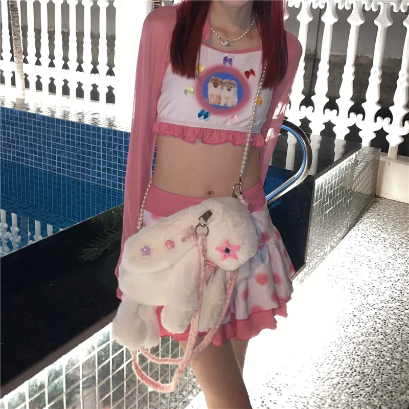Y2K Doll Rabbit Bunny Star Plush Handmade 3D Messenger Bag