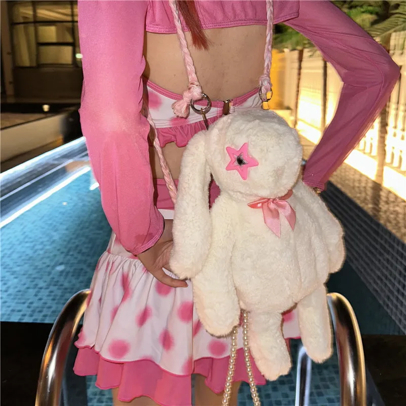 Y2K Doll Rabbit Bunny Star Plush Handmade 3D Messenger Bag