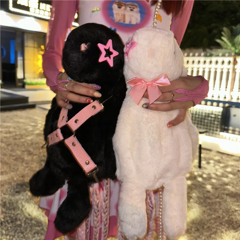 Y2K Doll Rabbit Bunny Star Plush Handmade 3D Messenger Bag