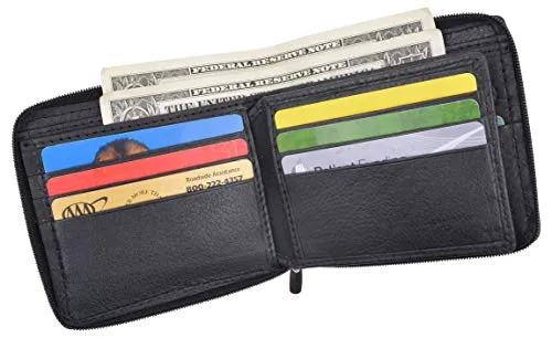 Zip-Around Men's Genuine Leather Credit Card ID Holder Bifold Zippered Wallet